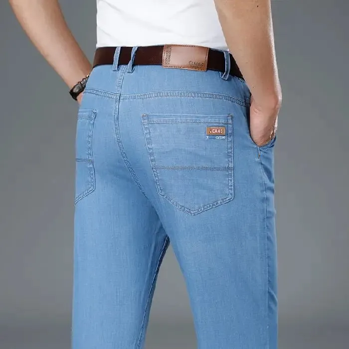 Seluar Jeans Nipis Perniagaan Lelaki Keanjalan Klasik Seluar Denim Kaki Lurus Fesyen Seluar Lembut Selesa Pakaian Kasual Lelaki — image 11