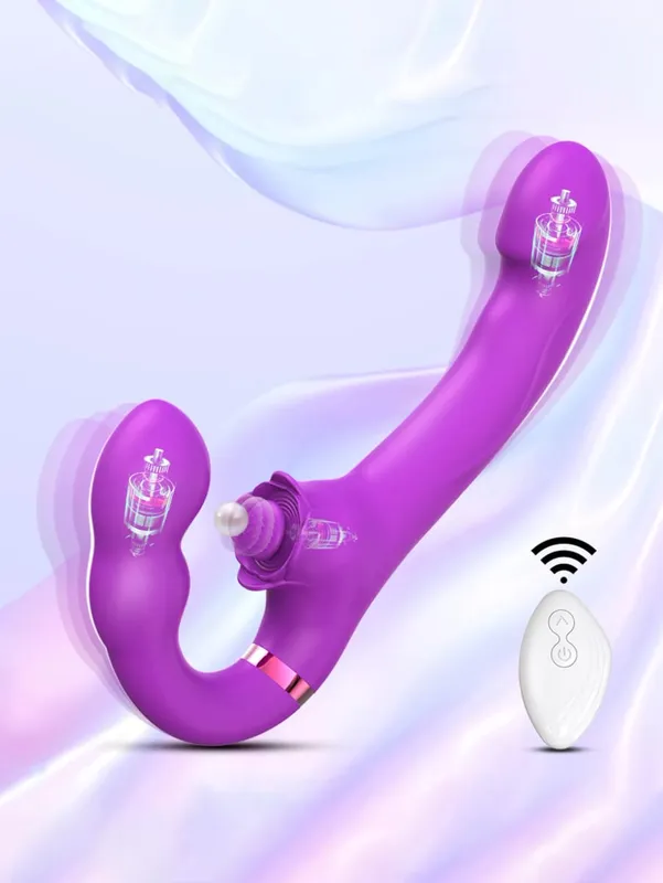 APP Stropløs Strap-On G-Spot Dildo Vibrator Realistisk dobbeltendet Vibrerende Butt Plug Analsex legetøj til kvinder, lesbiske par — image 10
