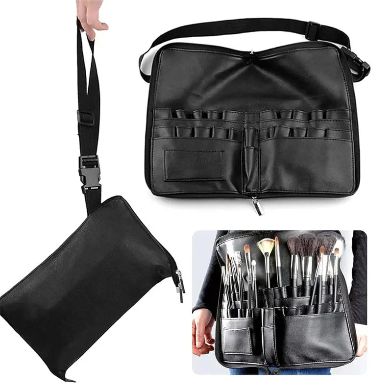 24 Pockets Makeup Brushes Storage Waist Bags With Artist Belt Strap Zipper Large Capacity Foldable PU Makeup Tools Storage Bag — image 1