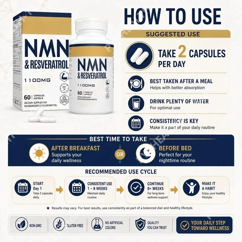 NMN & Resveratrol Capsules Supplément complexe antioxydant avec extrait de poivre noir 1100 mg 60 capsules — image 3
