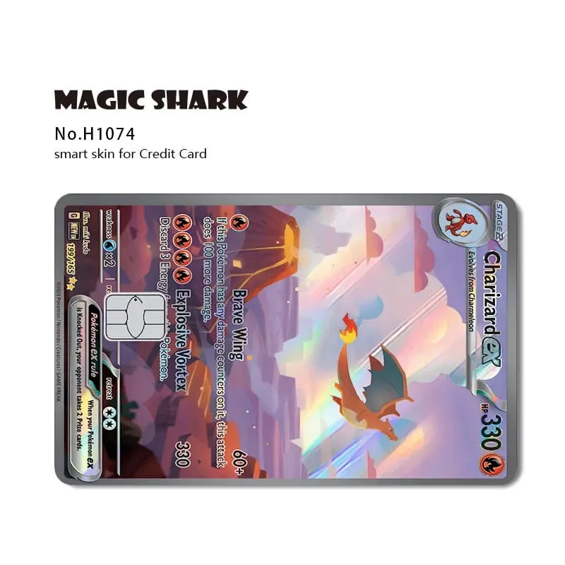 ماجيك القرش ميو تشاريزارد EX Eevee Gengar بيكاتشو TCG بطاقة ثلاثية الأبعاد ليزر الجلد لاصق غشائي لبطاقة الائتمان البنك — image 12