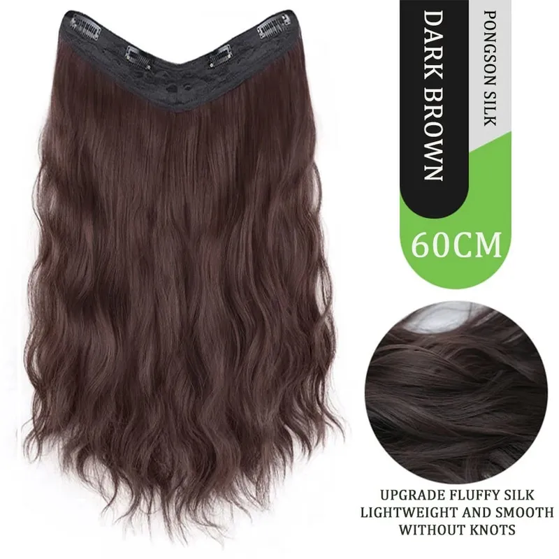 U Part Hair Extensionsสังเคราะห์Curly Waveคลิปในส่วนขยายของผมOne Piece 3/4 Full Headครึ่งวิกผมตรงหนาhairpiece — image 17