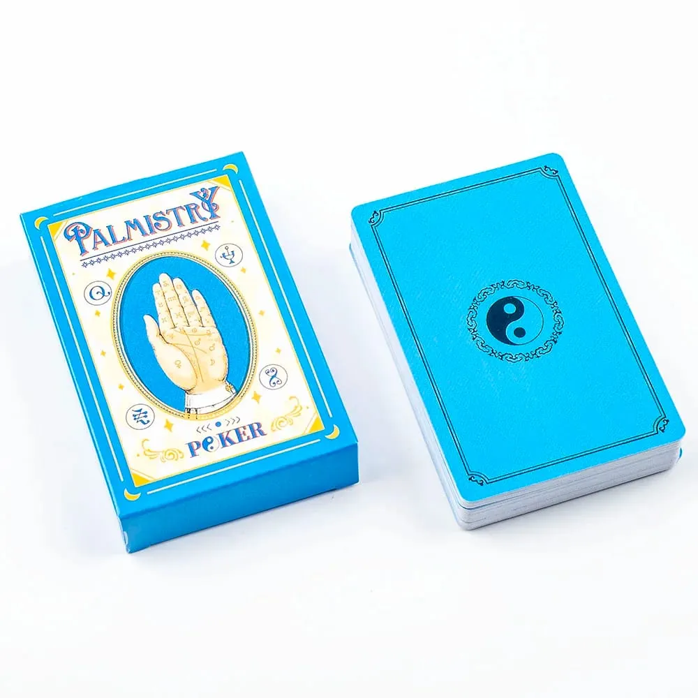 Dek Poker Palmistry 9*6cm 56 Kad Termasuk Penjelasan Garis Hati & Kebijaksanaan Kehidupan – Belakang Rekaan Yin-Yang Biru — image 4