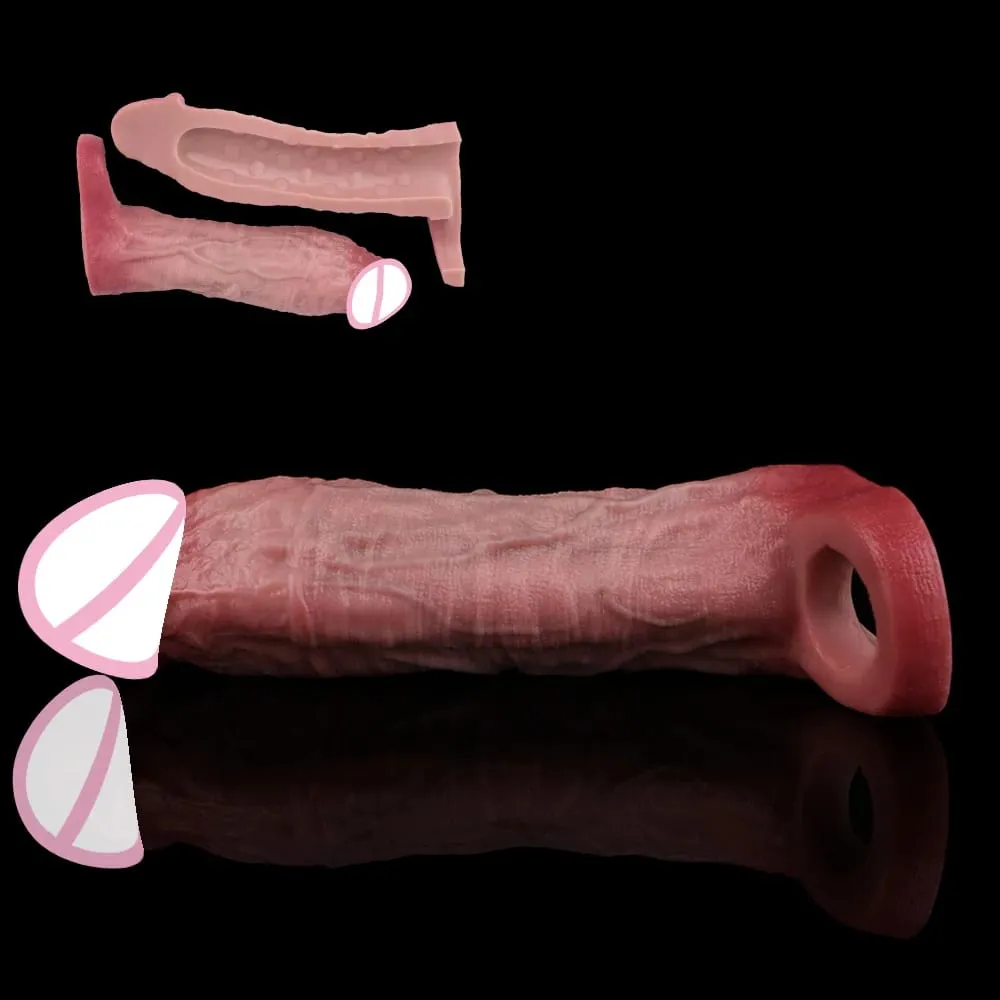 Reusable Penis Sleeve with Realistic Closed Head And Cock Ring Dick Enlargement Comdom Delay Ejaculation Sex Toys for Men — image 1