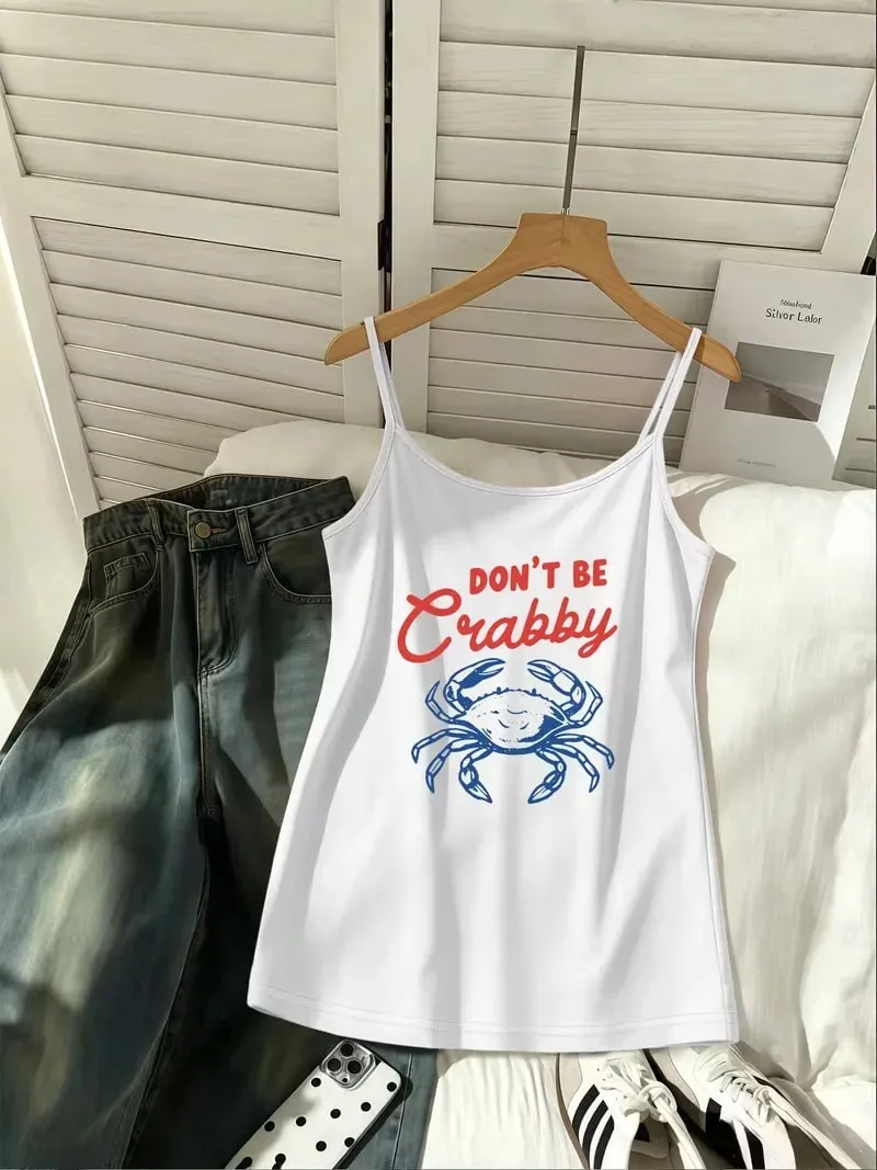 Wanita Musim Panas Spaghetti Strap Cami Tank Top Beach Flip‑flop Seashell Print Tanpa Lengan Kamisol Kasual Percutian Y2K Pakaian Harian Tops — image 12