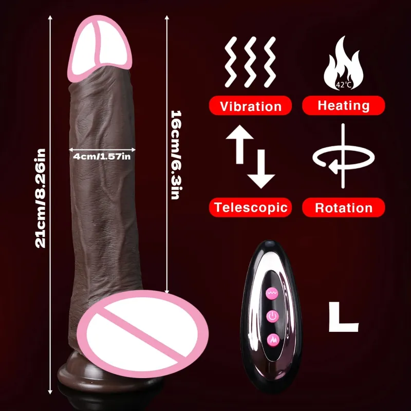 Gode réaliste vibrateur télescopique en Silicone, pénis de Masturbation pour femmes, bite de poussée, chauffage pour adultes, jouets sexuels télécommandés — image 13