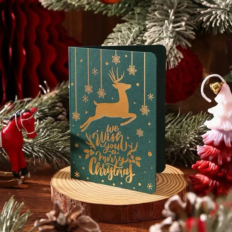 10 Adet Vintage Altın Folyo Noel Katlanır Tebrik Kartları Çok Desen Nimet Tatil Kartları Yeni Yıl Kartpostal Hediye Kartları