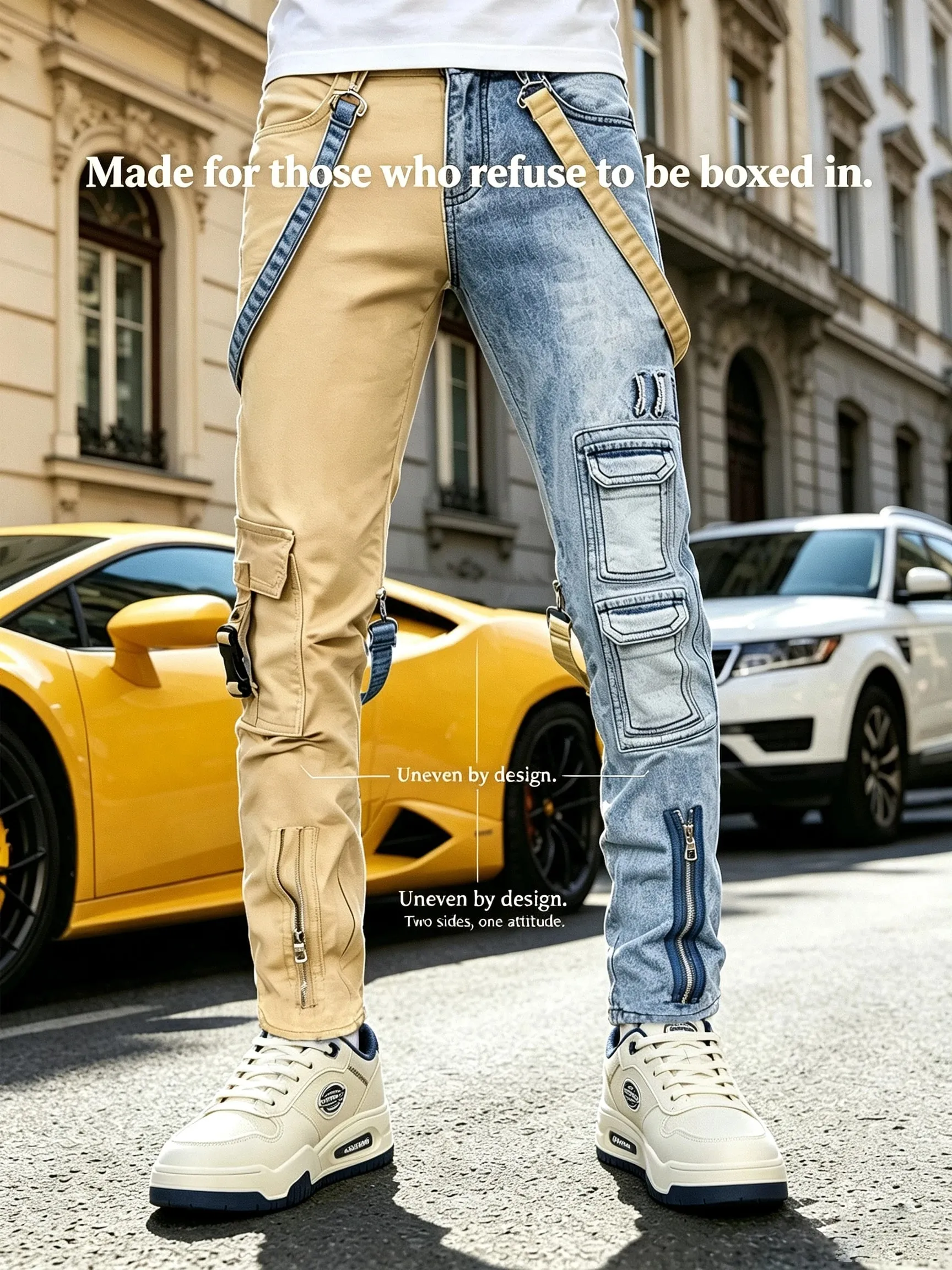 Y2K-Jeans für Herren, Techwear, Retro-Cargohose, ausgestellte Bootcut-Jeans, Kontrastfarbe, Spleißriemen, Streetwear-Denim-Hose — image 3
