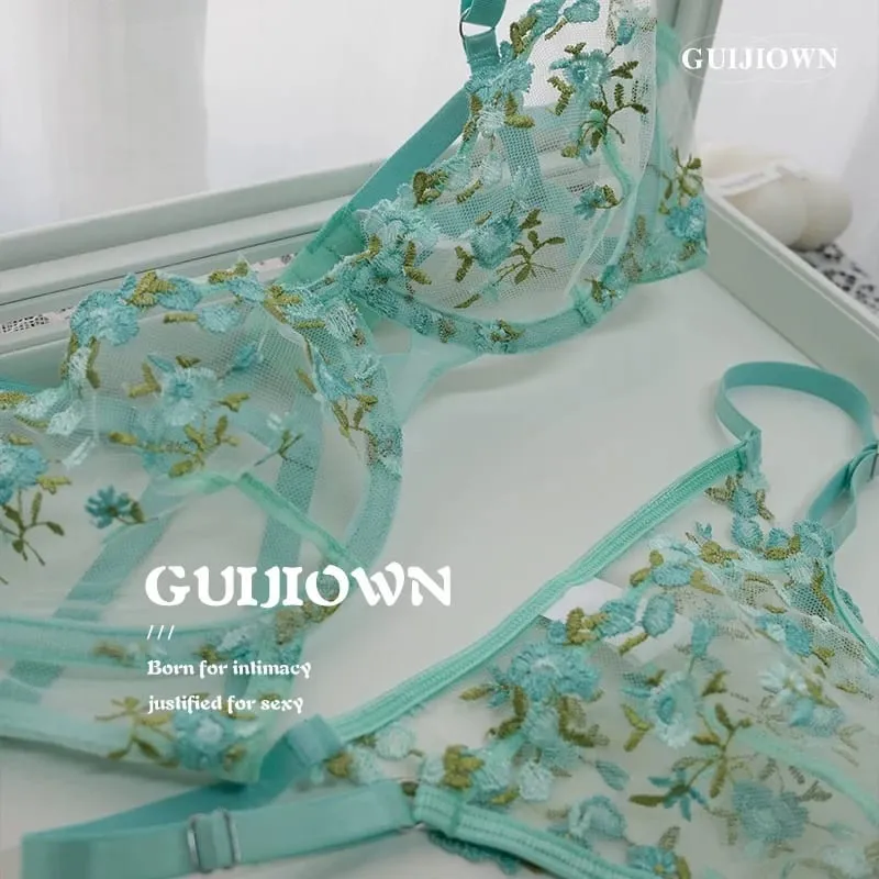 ทุกวันชุดชั้นในลูกไม้ฝรั่งเศสชุดไร้สายสนับสนุนปักดอกไม้ Ultra Thin Breathable Comfort Hollow Out ชุดชั้นใน BANERDANNI — image 2