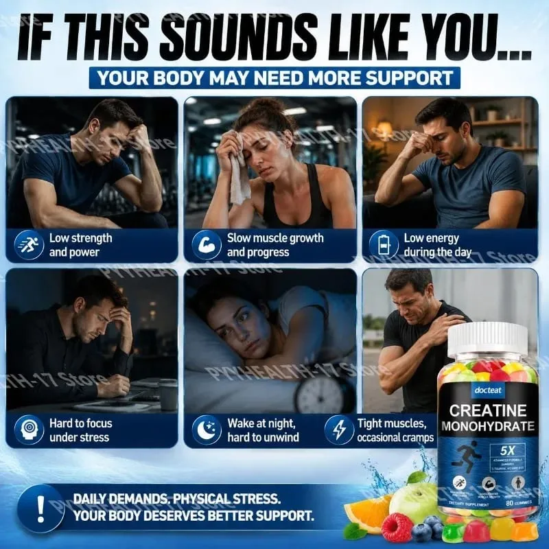 Docteat Creatine Monohydraat Gummies Kauwbaar voor kracht en kracht Ondersteunt spiergroei en trainingherstel 80 Gummies
