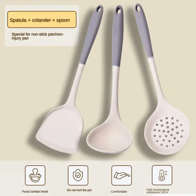 Juego de 1/2/3/4 espátula de silicona gris y blanca, juego de cuchara para sopa, sartén antiadherente, herramientas de cocina, kit de cocina