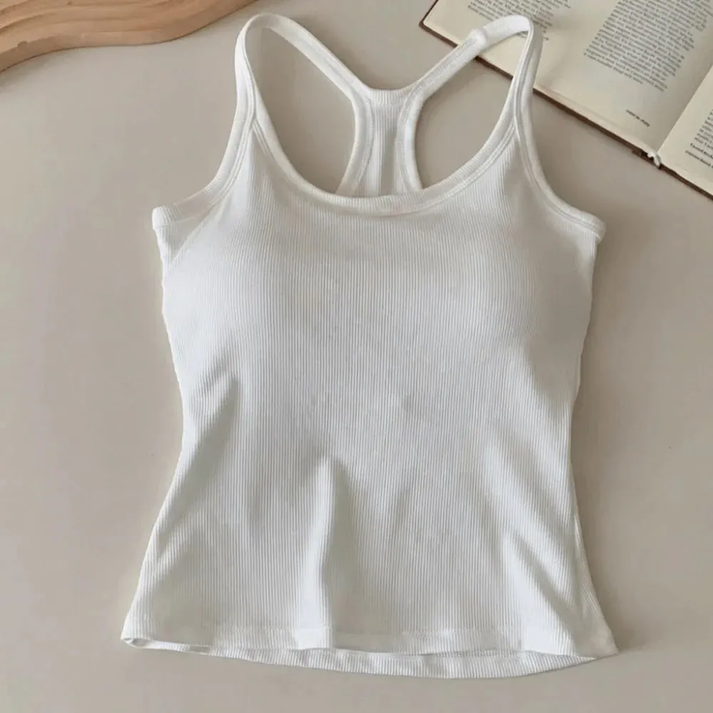 Rompi Berongga Tali Bahu Lebar Kamisol Kecil Payudara Punggung Berbentuk H Nyaman Tank Top Tipis Elastis Desain Ramping
