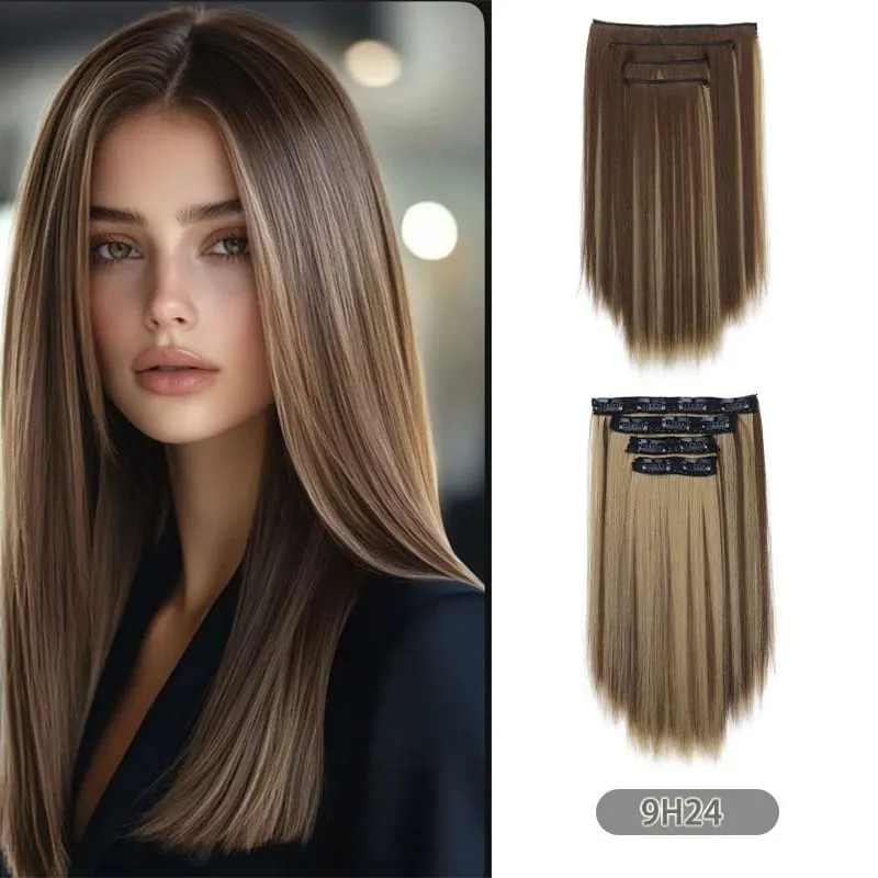 Extensions capillaires synthétiques à Clips 35CM, postiche courte et lisse, postiche Blonde noire, faux cheveux résistants à la chaleur, 4 pièces/ensemble — image 10