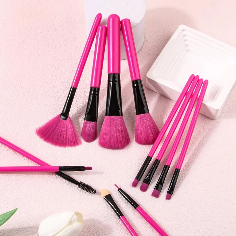 Set di pennelli per trucco rosa da 12 pezzi Pennelli per correttore, fard, cipria, ombretto, evidenziatore, fondotinta, strumenti di bellezza cosmetica — image 12