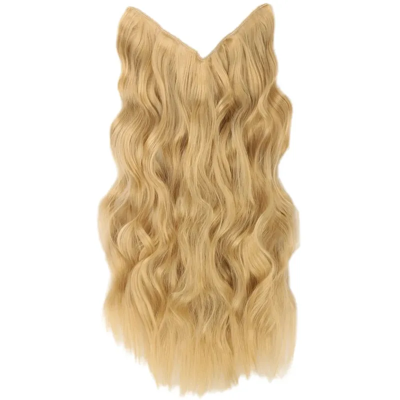 Black Halo Hair Extensions ที่มองไม่เห็นลวดปรับขนาด 22 นิ้วยาว Wavy Curly Hairpieces สำหรับผู้หญิงไม่มีคลิป — image 20