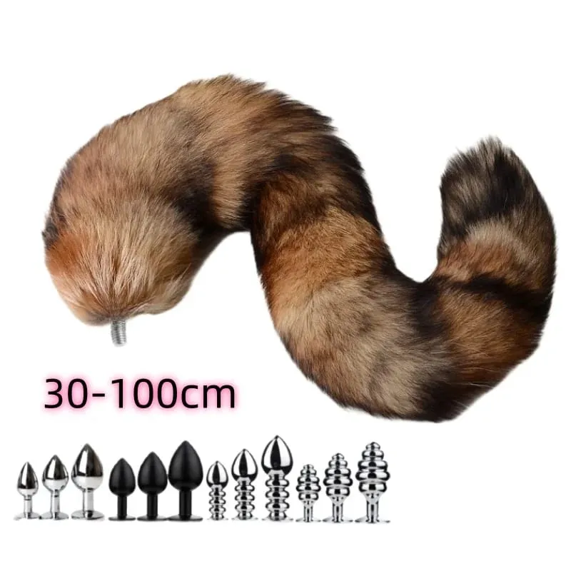30-100 cm Sexy Real Fox Tails con Separabile Divertente Butt Plug per Coppia BDSM Cosplay Per Adulti Dolce Amore Giochi Giocattoli Del Sesso — image 1