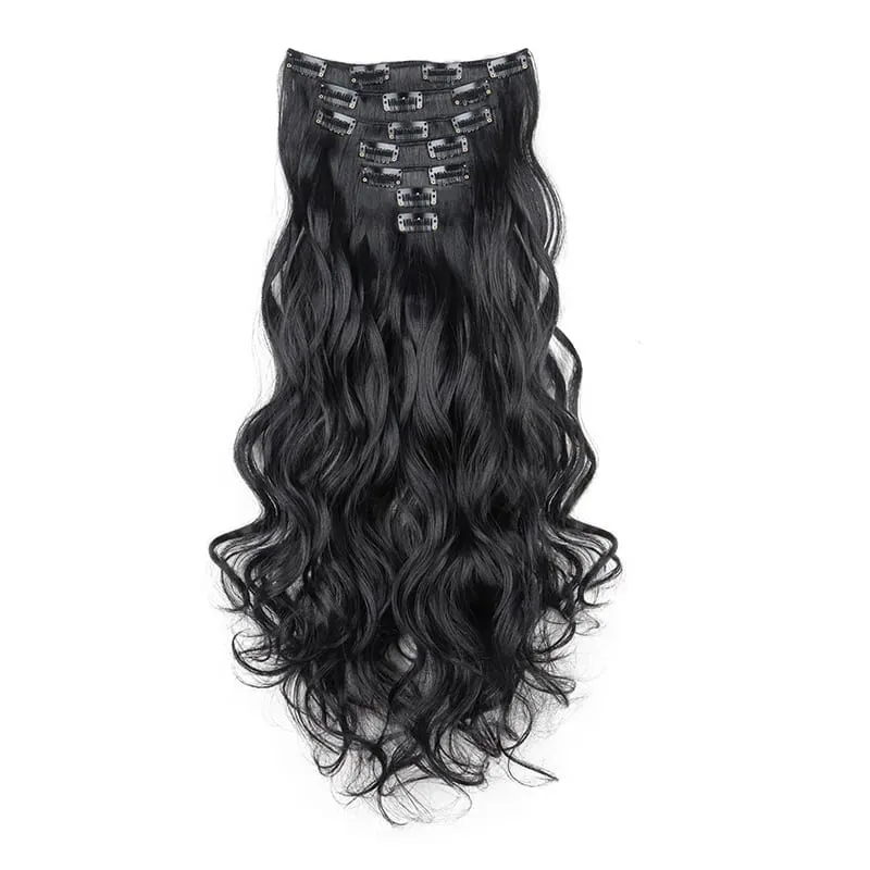 Coiffure longue droite 16 Clips 7 pièces/ensemble Extensions de cheveux postiches synthétiques blondes noires naturelles résistantes à la chaleur pour les femmes Kp — image 20