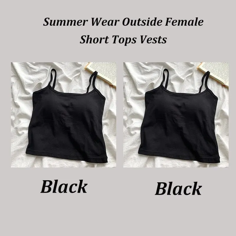 2 ชิ้น/เซ็ตผู้หญิง Basic Cotton Camisole มาดามสีทึบสปาเก็ตตี้สายรัดแขนกุด Slim เสื้อ Breathable เสื้อแขนกุดสั้น — image 18