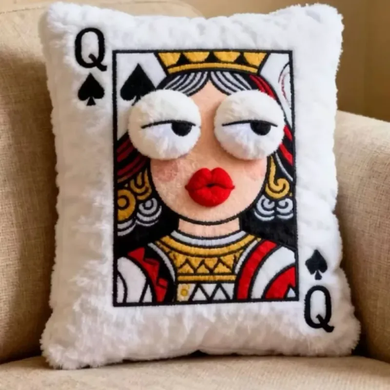 Patchwork Poker Card Cushion 3D Big Eyes téma karetní hry Plyšový polštář Vysoce hodnotný design Patchwork Polštář Dárek — image 8