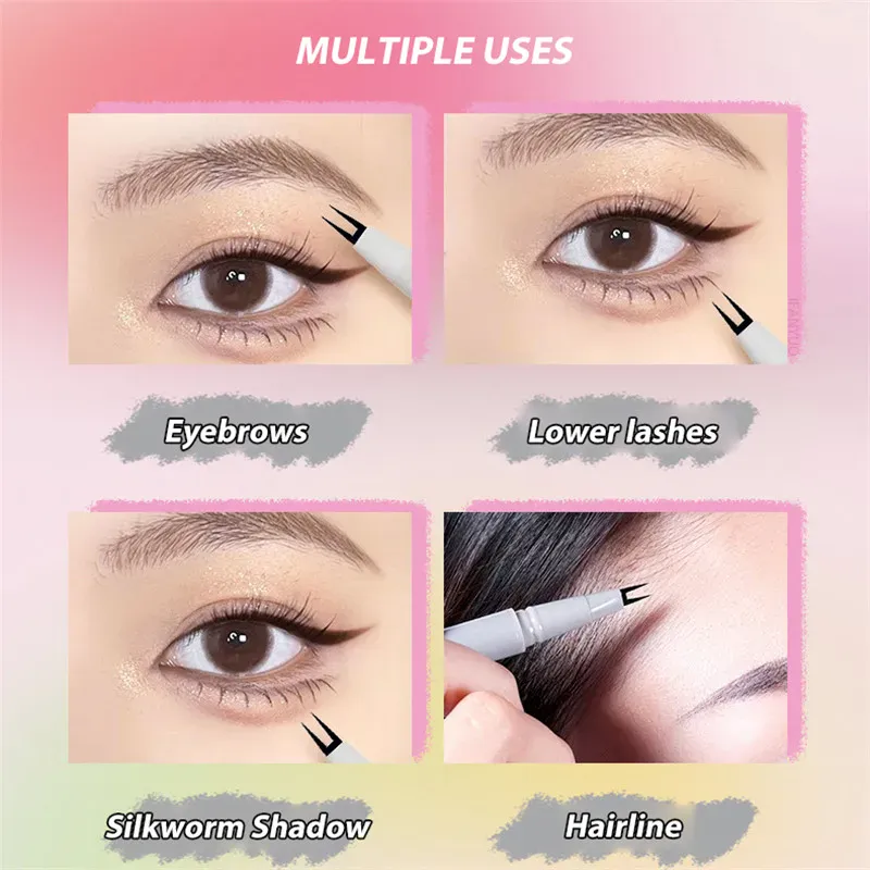 Eyeliner Cair Cakar Ganda Ultratipis 2 Ujung Garpu Tahan Air Pensil Eyeliner Bulu Mata Bawah Cepat Kering Riasan Mata Tahan Keringat — image 7