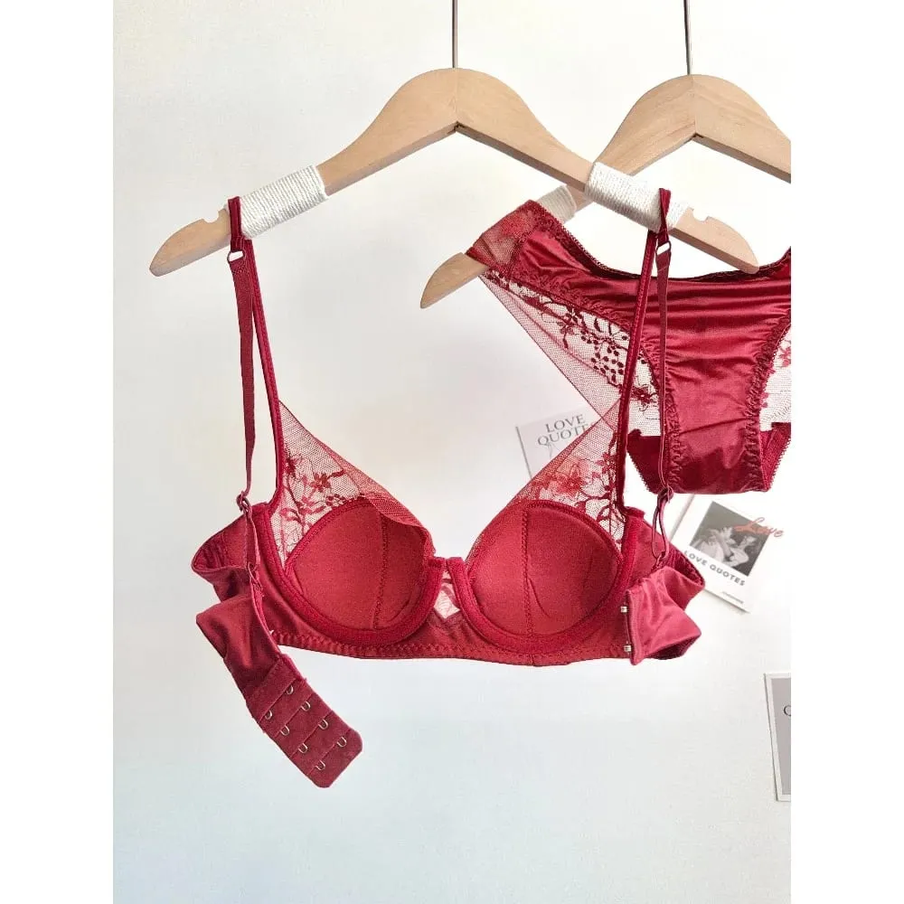 여성 레이스 브래지어 팬티 세트 소프트 언더 와이어 얇은 컵 푸시 업 지원 작은 가슴 32-38 패션 속옷을위한 란제리 정장 — image 4