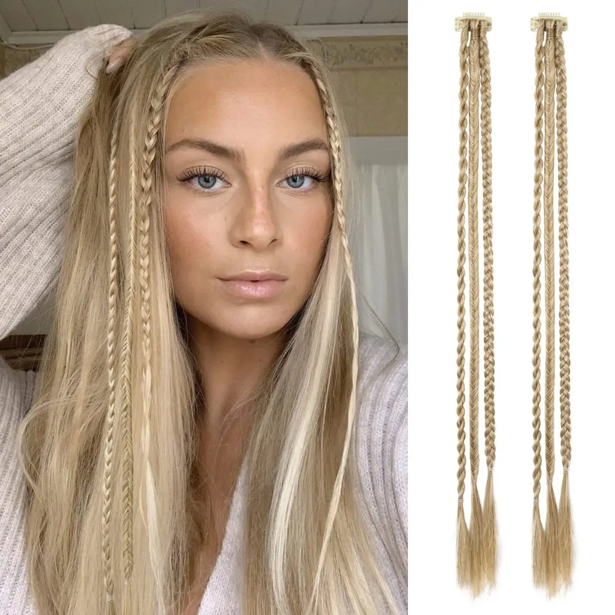 Braids Hairpiece คลิปด้านหน้า Braid Bang Extensions สำหรับผู้หญิงสังเคราะห์ Braided Ponytail ผมชิ้นสำหรับสวมใส่ทุกวัน