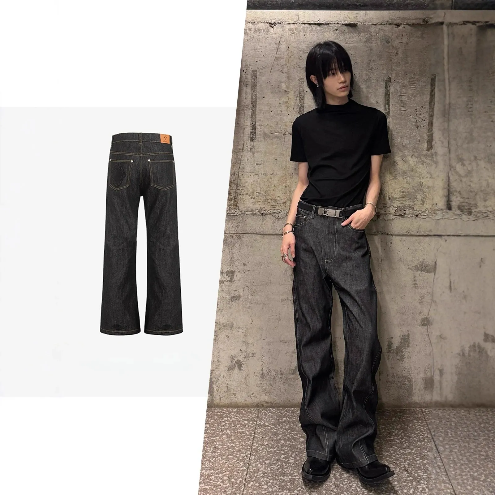 2026 ฤดูใบไม้ผลิ Original COW Scimitar Bootcut กางเกงยีนส์ผู้ชายกางเกง Commuter กางเกงปัก