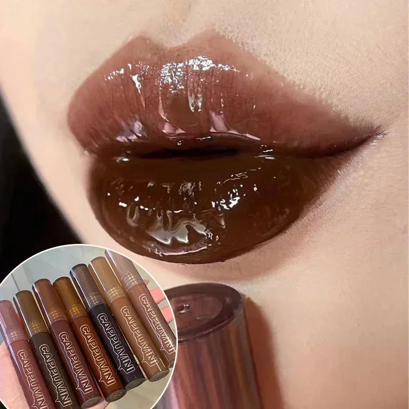 Mirror Watery Chocolate Lip Gloss Langanhaltender feuchtigkeitsspendender Crystal Jelly Lip Tint Lippenstift Nature Nude Lips Makeup Cosmetics — image 3