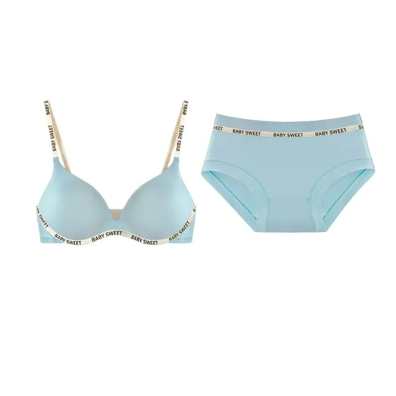 Set Bralette Lancar untuk Remaja Keselesaan Tanpa Wayar Pelapik Tekan Atas Bergaris Ringan Warna Tulen Seluar Dalam Bra Wanita Muda MOYISU — image 4