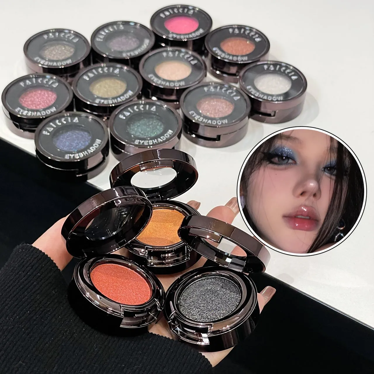 Metallic Glitter Black Blue Eyeshadow Ungu Hijau Metallic Highlighter Eyeshadow Diamond Tahan Lama Solek Mata Wanita Kosmetik — image 4