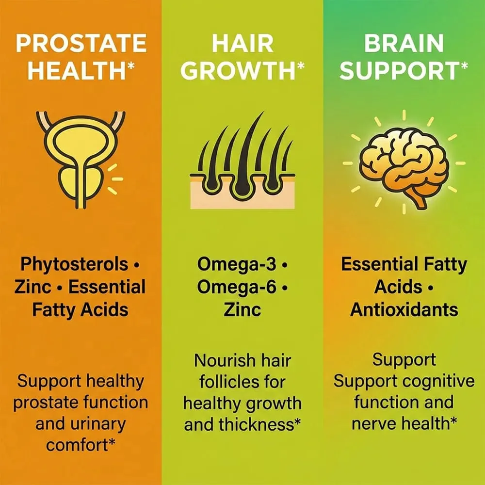 Capsule di olio di semi di zucca da 1000 mg supportano la prostata, la vescica urinaria e la salute dei capelli per gli uomini Salute cardiovascolare Non OGM — image 5
