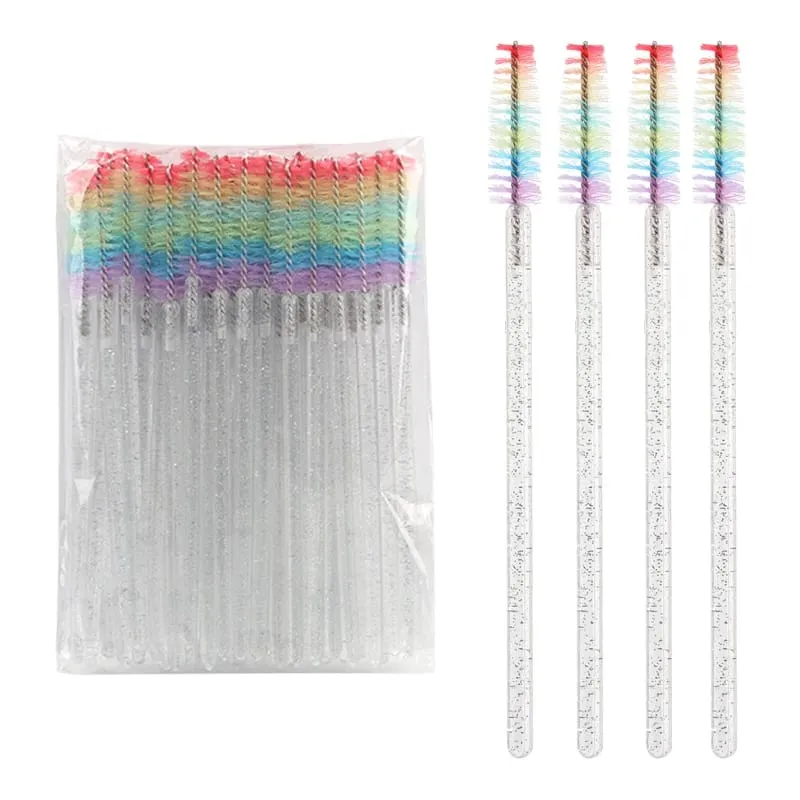 50pcs Berus Bulu Mata Kristal Boleh Pakai Sambungan Bulu Mata Berus Makeup Tongkat Maskara Aplikator Sikat Kening Berus Mikro Pelangi