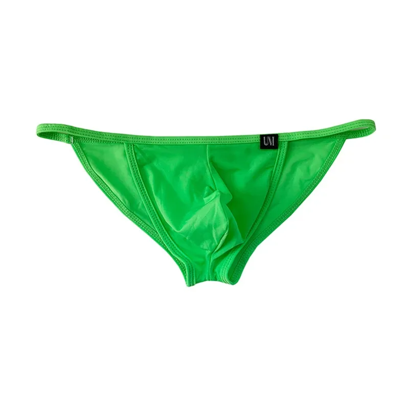 Men's Sexy Briefs Ultrathin Ice Silk Underpants Double Split Bikini Underwear With Holes Personalized U-Convex Design Panties — image 11