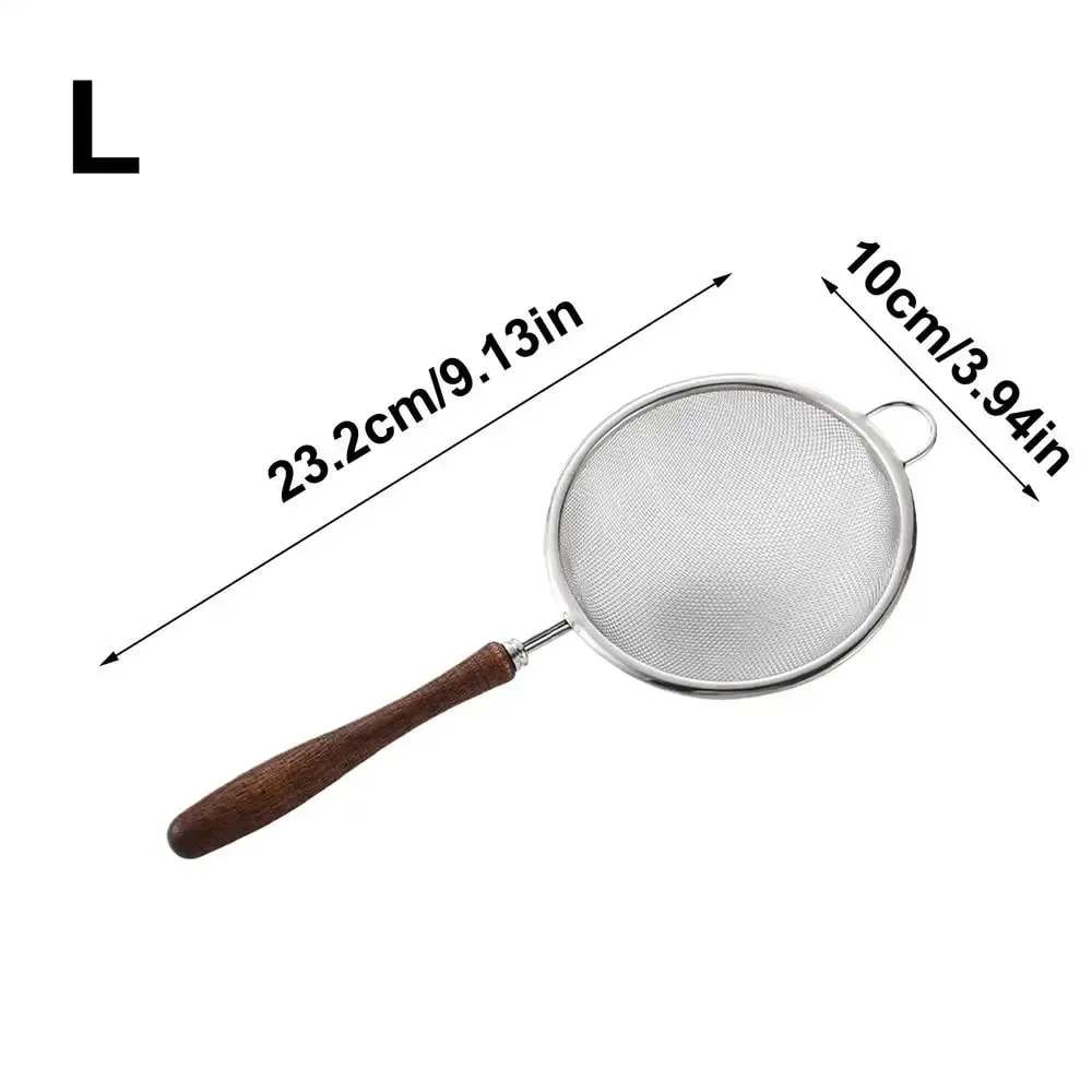 1 cucchiaio per filtro a rete in acciaio inossidabile con manico in legno, cucchiaio per filtro per farina, cucina domestica, filtro per alimenti fritti, strumento per la cottura dell'olio — image 12