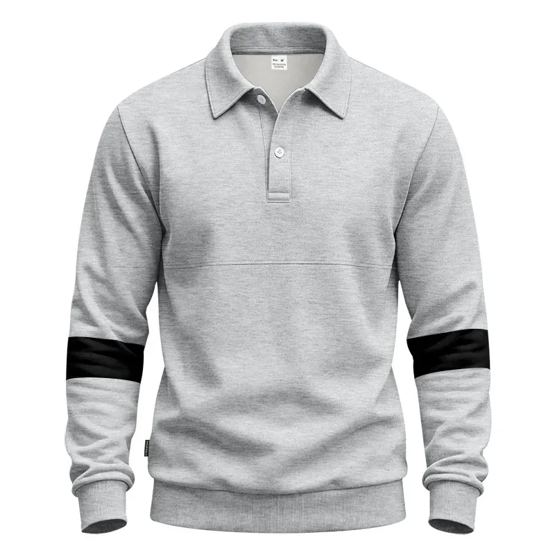 Men Lapel Polo Sweatshirt, Color Block Long Sleeve Pullover, Loose Solid Casual Top for Spring Autumn Daily Outfit — image 24