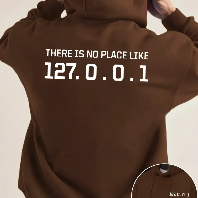 Programmer Geek 127.0.0.1 Text Graphic Hoodies For Men Double Side Print Soft Fleece Loose Hooded Pullover Tops — image 6