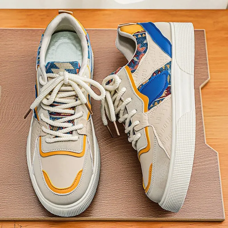 Men's Vintage Patchwork Platform Sneakers - Ethnic Tribal Print Low-Top Casual Shoes Retro Fashion Walking Sneakers for Men — image 3