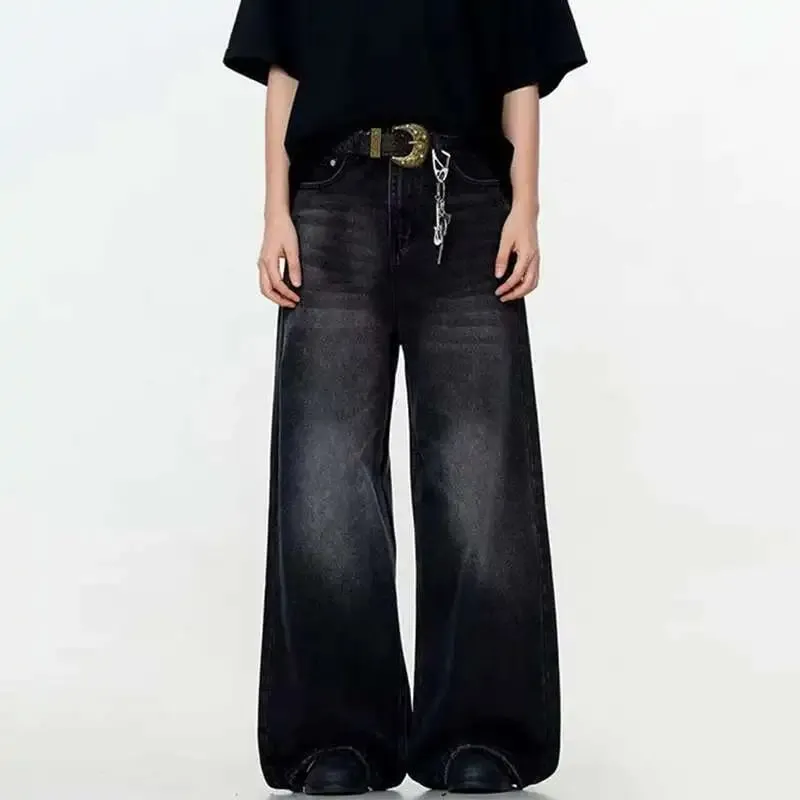 Seluar Denim Lelaki Simple Warna Pejal Mencuci Seluar Kasual Gaya Amerika Kaki Lurus Seluar Jeans Lelaki Longgar Spring 9W667