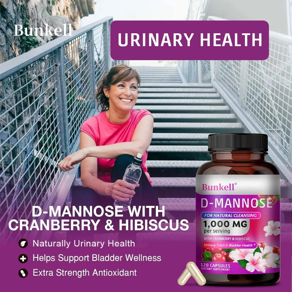 Capsule di D-Mannosio da 1000 mg - Mirtillo rosso, dente di leone, ibisco, supporto per la salute del tratto urinario, della vescica, pulizia interna e sistema immunitario
