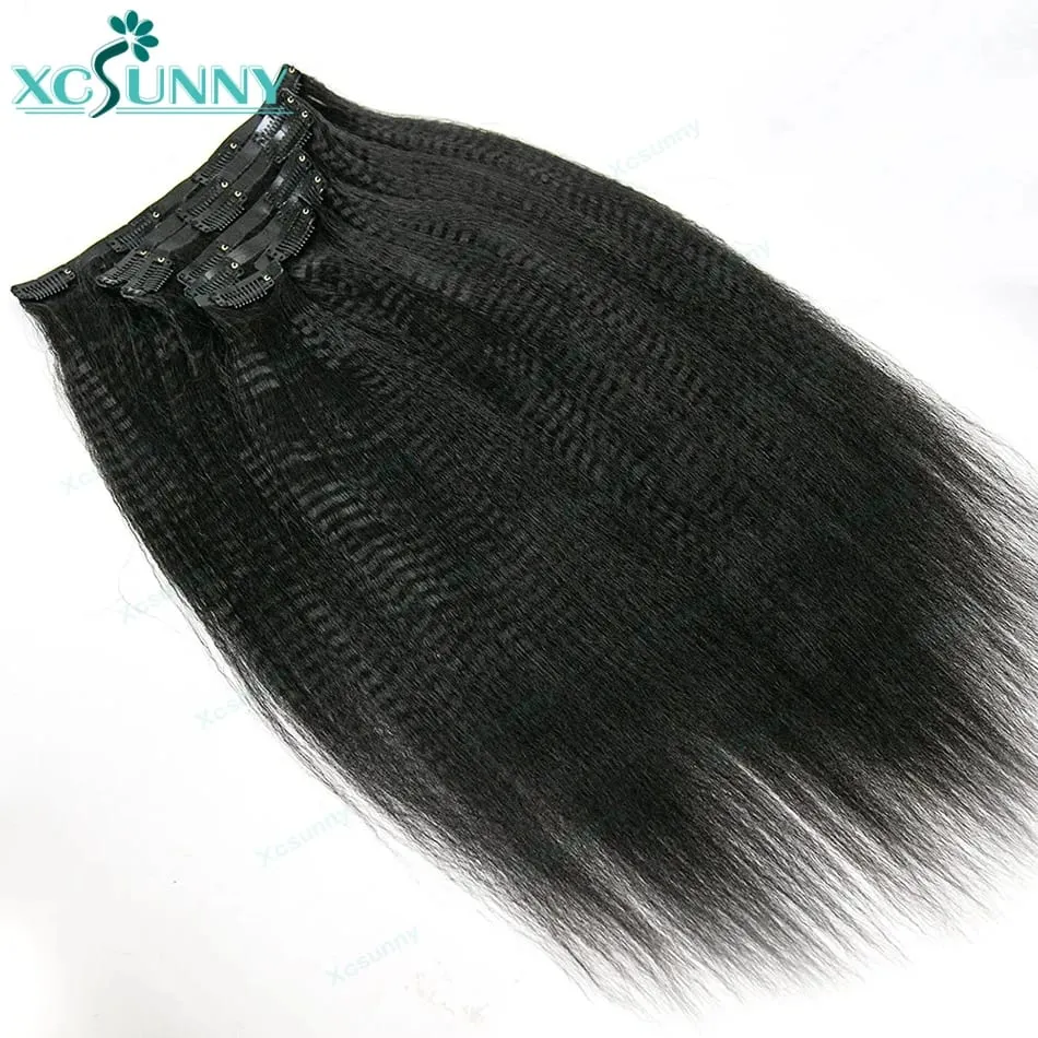 Invisable Edge Clip Ins Human Hair Extensions Yaki Straight Injected PU Tape Weft Clip In Hair Extensions 7Pcs/set Clip on Hair — image 6