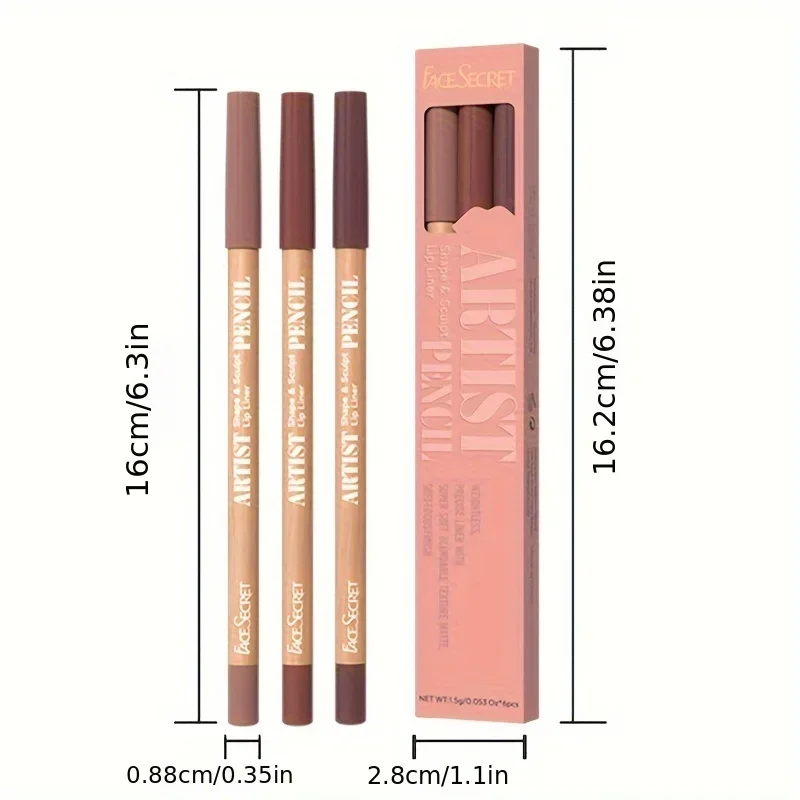 Face Secret 3 ชิ้นชุด Nude Lip Liner Natural Matte ยาวนานกันน้ำสูงสี Hook Line ดินสอเขียนขอบปากแต่งหน้า — image 6
