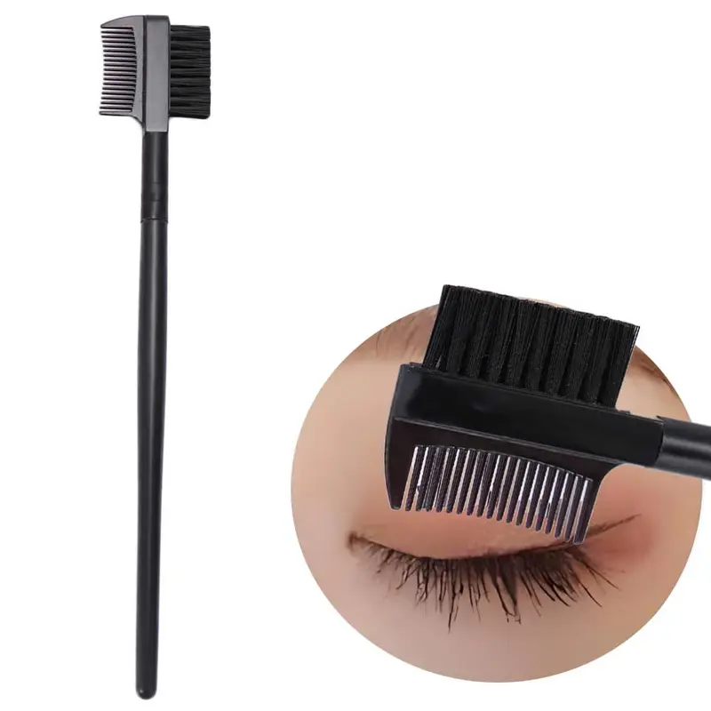 สีดำคุณภาพสูง Double Ended Dual HEAD เครื่องมือแต่งหน้าไม้ Handle แปรงแต่งหน้าหวีคิ้วแปรงขนตาแปรงคิ้วหวี