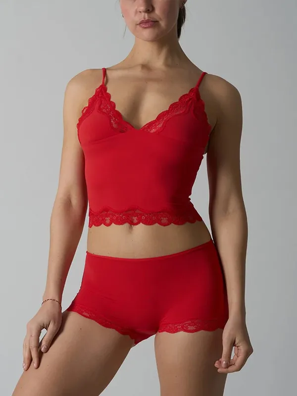 สีชมพูลูกไม้ Trim Bra ชุดผู้หญิงเซ็กซี่สามเหลี่ยมถ้วย Bras + ต่ำเอวกางเกงนักมวยนุ่มสบายชุดชั้นใน 2 ชิ้นชุด — image 8