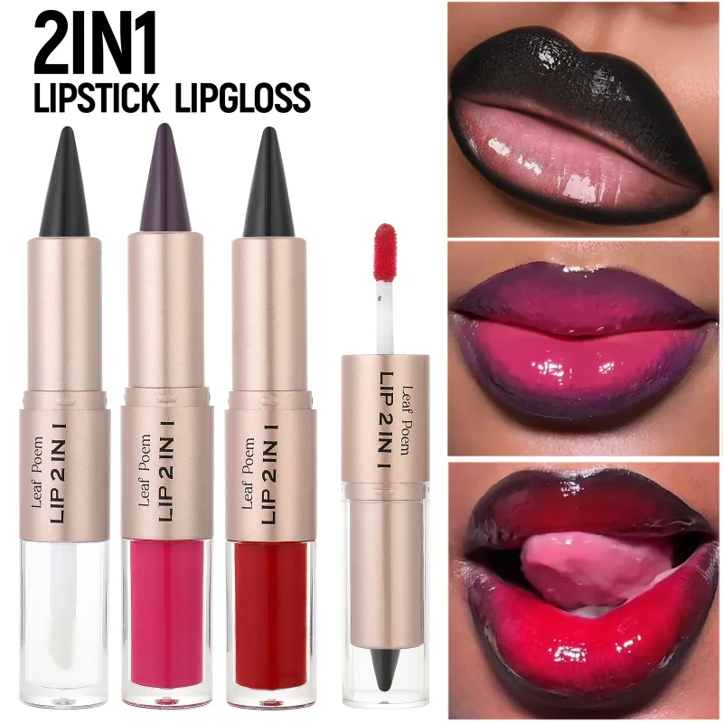 Black Brown Tapered Lip Liner Contour Pencil Double Head Mirror Plumping Lip Glaze Crystal Lip Gloss Sexy Red Lips Tint Makeup — image 3