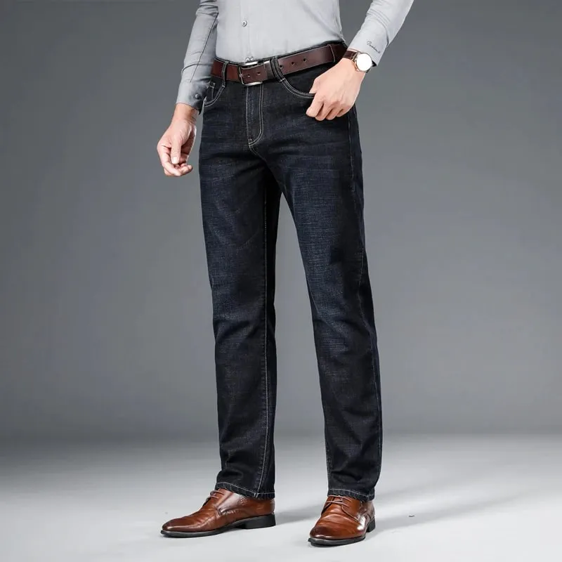 BAO 2024 autumn spring fitted straight stretch denim jeans classic style badge youth men's business casual jeans trousers — image 4