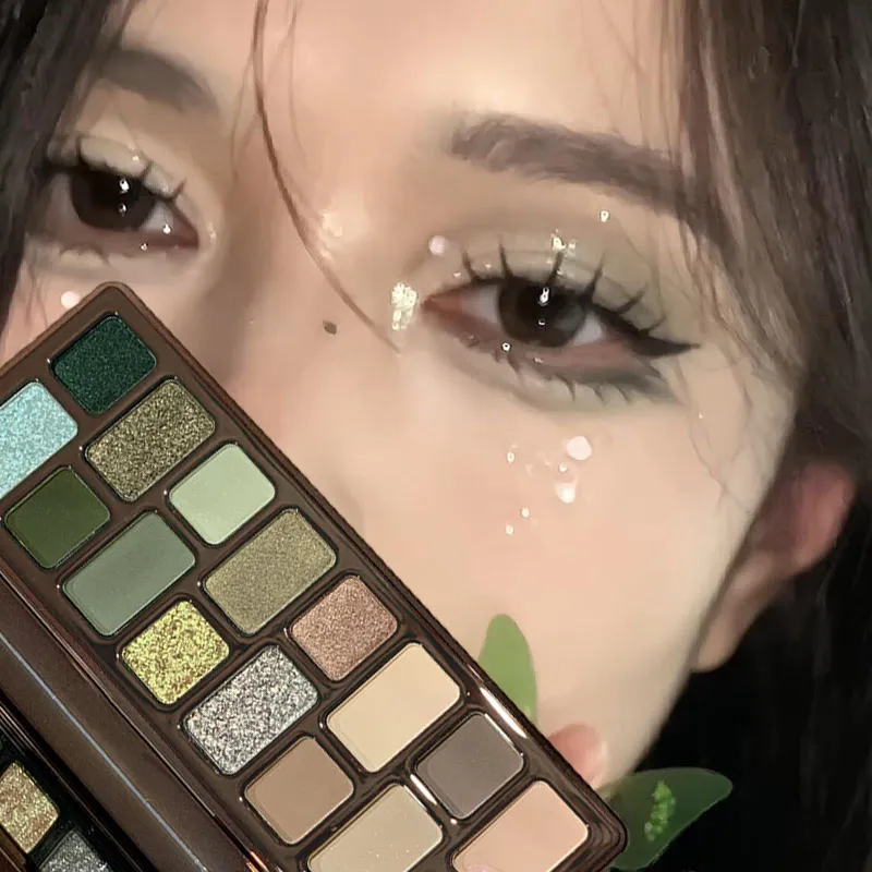 16 Warna Green Pearl Eyeshadow Palet Solek Kalis Air Tahan Air Kilauan Berlian Pembayang Mata Kosmetik Mata Kristal Berkilauan — image 6