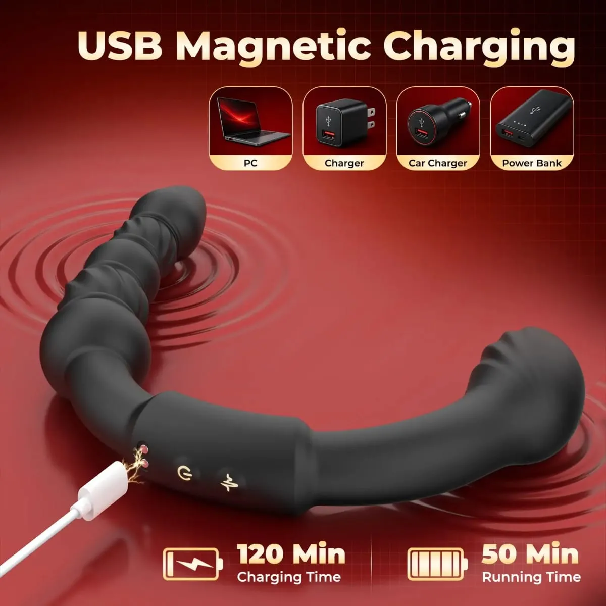 Dual-Ended Vibrating Prostate Massager โค้ง Anal Dildo Butt Plug Vibrator หมุน Anal ลูกปัดของเล่นสำหรับผู้ใหญ่สำหรับผู้ใหญ่ — image 6