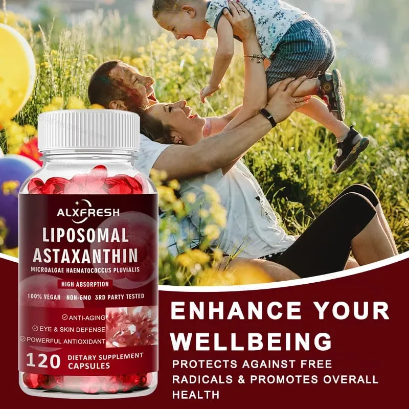 Liposomal Astaxanthin 24mg High Absorption Antioxidant for Eyes Skin Immune Brain Cognitive Support Non GMO Natural Supplement