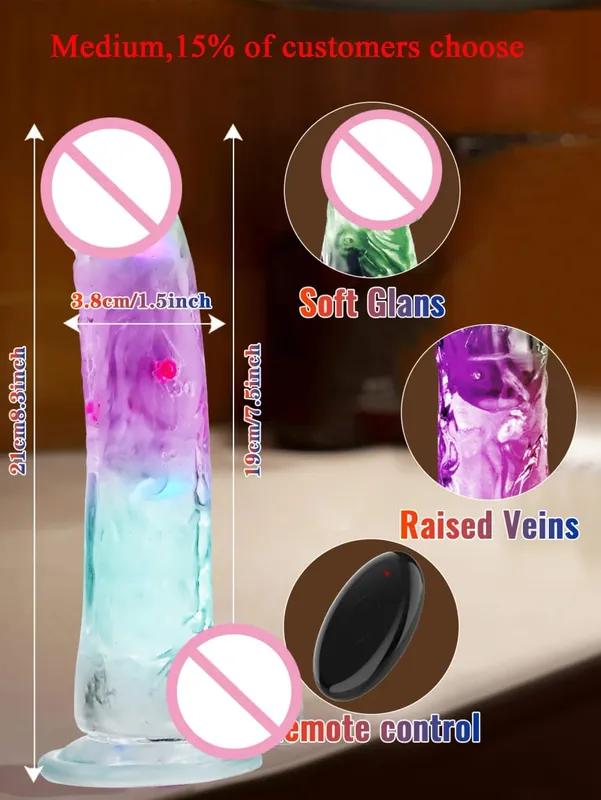 Alat Kawalan Jauh Dildo Realistik Lembut untuk Wanita G-spot Vibrator dengan Lampu LED Palsu Zakar Wanita Melancap Mainan Seks untuk Wanita — image 10