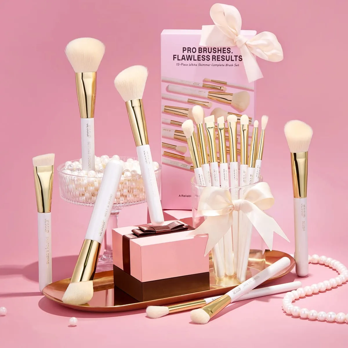 제섭 메이크업 브러쉬 세트 15pcs 화이트 메이크업 브러쉬 파운데이션 컨투어 컨실러 프리미엄 합성 아이섀도 화장품 도구 T518 — image 6